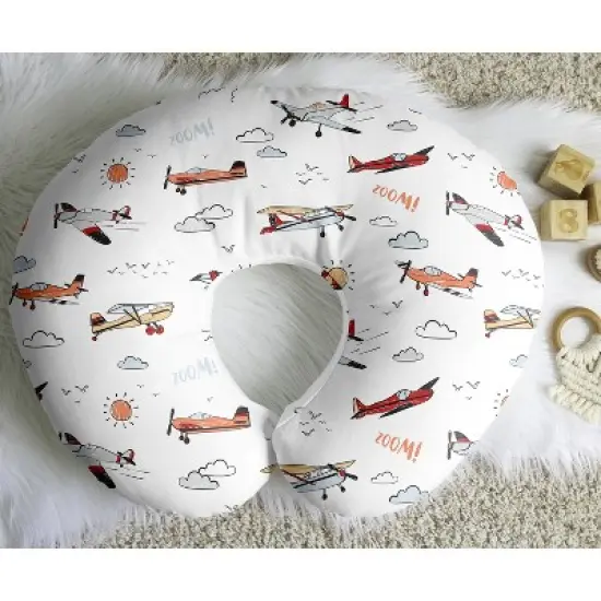 Sweet Jojo Designs Boy Support Nursing Pillow Cover (Pillow Not Included) Airplane Red Blue and White image {4}