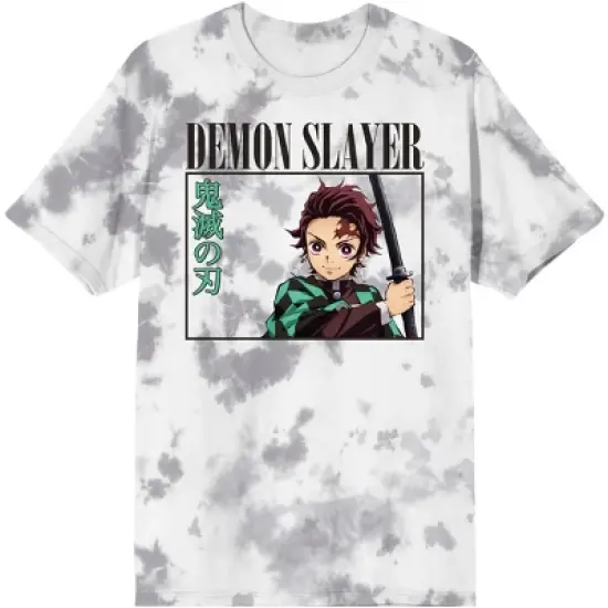 Demon Slayer Framed Tanjiro Crew Neck Short Sleeve Light Gray Sparse Cloud Wash Men's T-shirt image {6}