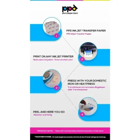 PPD 40 Sheets 8.5x11&rdquo; - Inkjet Iron-on Heat Transfer Paper for White & Light Fabric and T-Shirts - Premium - PPD-1-40 image {2}