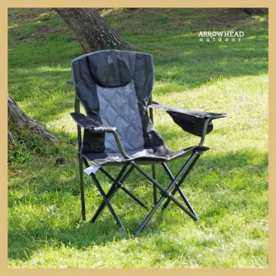 Arrowhead Outdoor Portable Folding Camping Quad Chair w/ 6-Can Cooler, Heavy-Duty Carrying Bag, Supports up to 450lbs (Charcoal Black) image {3}