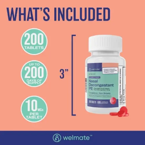 WELMATE PE Nasal Decongestant Tablets - Phenylephrine HCl 10mg 200ct image {5}