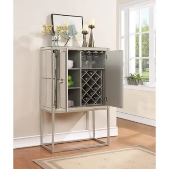 Robbie Contemporary 2 Door Mirrored Bar Cabinet with Wine Storage Gold - Treasure Trove image {5}