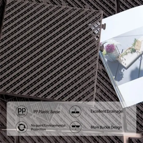 CLIHOME 12"x12" Square Composite Decking Tiles, Four Slat Plastic Outdoor Interlocking Deck Tiles(Pack of 36) image {2}