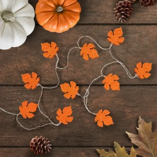 Northlight 10-Count Orange LED Fall Harvest Maple Leaf Fairy Lights, 5.5ft, Copper Wire image {4}