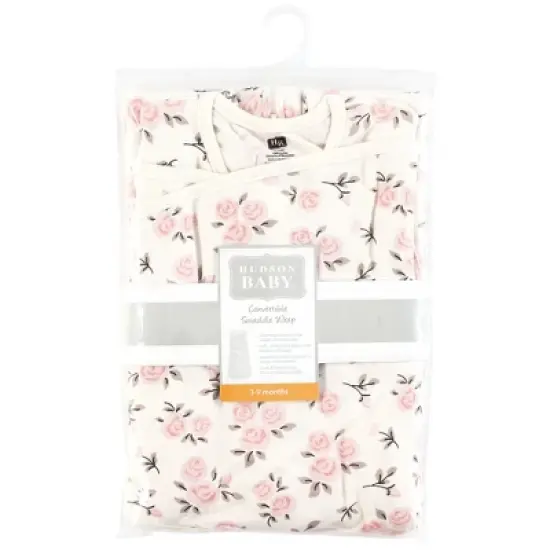 Hudson Baby Infant Girl Convertible Swaddle Sleep Sack, Neutral Pink Floral image {1}