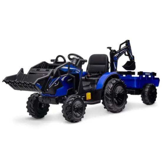 24V 3 in 1 Kids Ride on Tractor, Excavator & Bulldozer, Electric Vehicle w/Trailer, Shovel Bucket, Digger image {9}