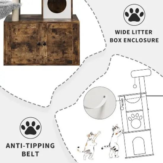 Hidden Litter Box Enclosure with Large Cat Tree 57.5 Inch 2-in-1 Modern Multi-Level Pussy Tower Condo Toilet Furniture image {5}