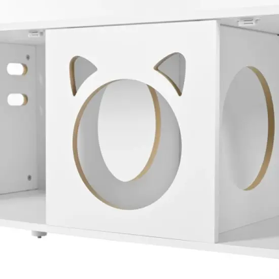 Cat Cabinet Cat House Cat Litter Box Enclosure with Sisal Cat Scratcher & Hooks, Sideboard Storage Cabinet, White - ModernLuxe image {8}
