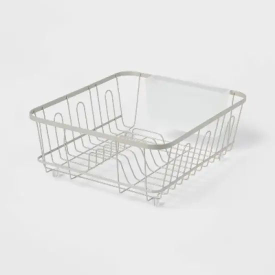 Small Steel Dish Drainer Brushed Nickel - Brightroom&trade;: Freestanding Dish Drying Rack with Utensil Holder image {3}