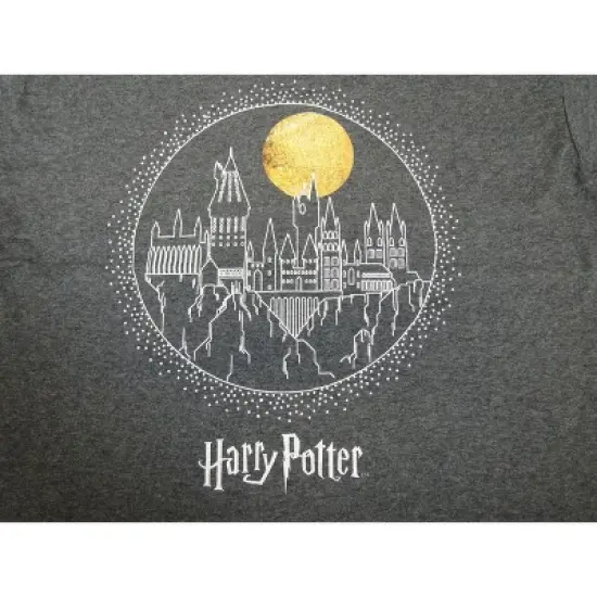 Harry Potter Hogwarts Castle Moonlight Line Art Boy's Charcoal Heather Tshirt image {1}