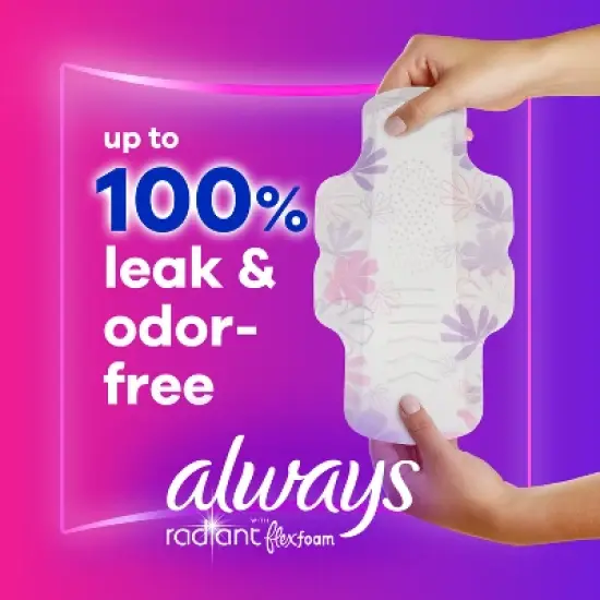 Always Radiant FlexFoam Heavy Flow Absorbency Pads with Wings - Scented - Size 2 image {1}