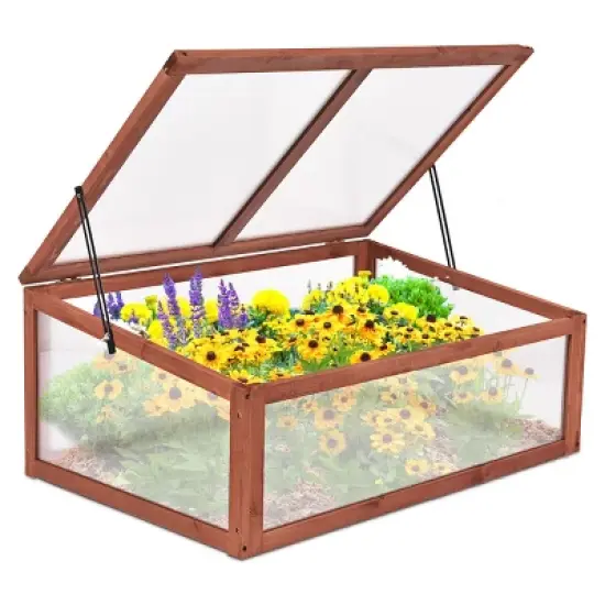 Costway Garden Portable Wooden Green House Cold Frame Raised Plants Bed Protection image {2}