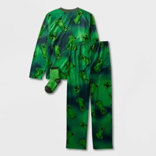 Boys' Minecraft 2pc Pajama Set with Socks - Green image {1}