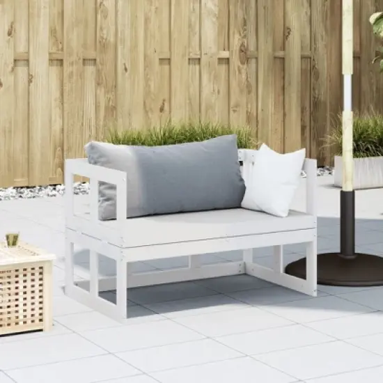 vidaXL Patio Sofa Bench Extendable Outdoor Garden Seating Furniture Solid Wood - White image {2}