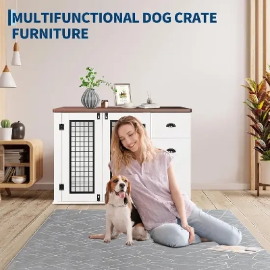 Large Dog Crate Furniture, Dog Kennel Cage for for Small to Medium Pets 44 Inch Wooden Crates Furniture Indoor Kennels with Drawers and Side Cabinets image {5}