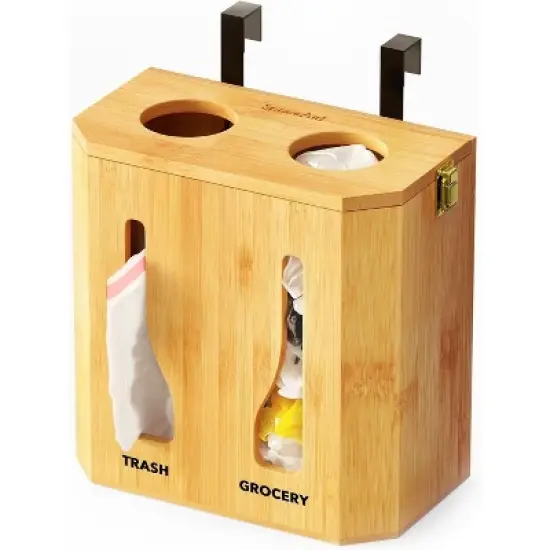 Trash Bag Dispenser & Grocery Bag Holder for Kitchen Organization (Bamboo)-SpaceAid&reg; image {7}