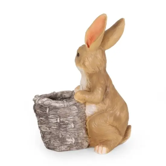 Christopher Knight Home 16" Wide Tooke Concrete Outdoor Novelty Rabbit Planter White/Brown image {5}