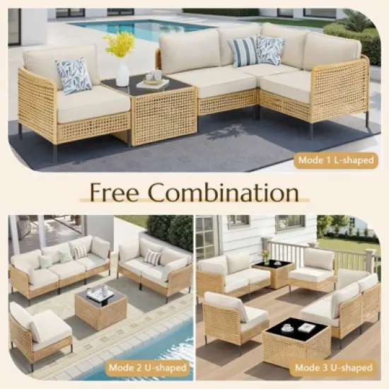 Buenhomino Patio Furniture Set &ndash; Outdoor Sectional Wicker Sofa with Cushions, All-Weather PE Rattan Conversation Set for Garden, Balcony & Poolside image {5}