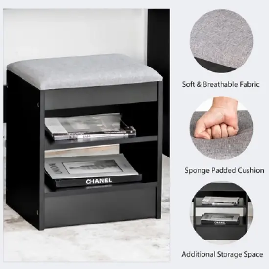 Costway Vanity Table Set with Lighted Mirror 8 LED Bulbs Large Drawer Cushion Stool image {6}