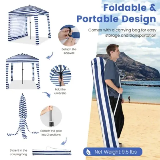 Costway 6 x 6FT Foldable Beach Cabana Tent with  Carrying Bag Detachable Sidewall image {6}