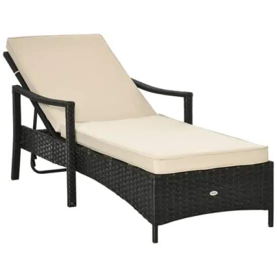Outsunny Patio Chaise Lounge Chair, Outdoor PE Rattan Single Sun Lounger with 4-Level Adjustable Backrest and Removable and Washable Cushion image {6}