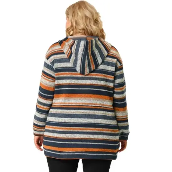Agnes Orinda Women's Plus Size Zip Up Knit Stripe Printed Long Sleeve Boho Bohemian Hoodies Jackets image {4}