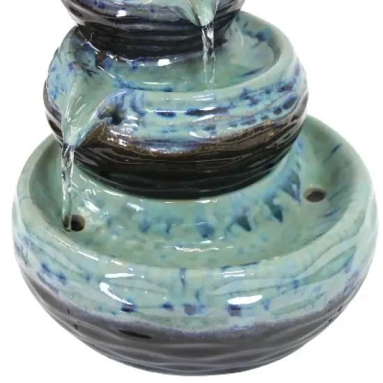 Sunnydaze Indoor Home Decorative Glazed Ceramic 3-Tiered Modern Textured Bowls Tabletop Water Fountain - 7" image {3}