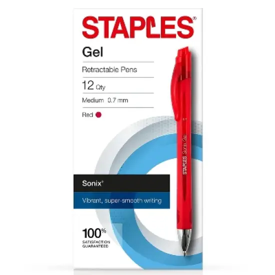 Staples Sonix Retractable Gel-Ink Pens Medium Point Red Dozen (13562-CC) 651255 image {6}
