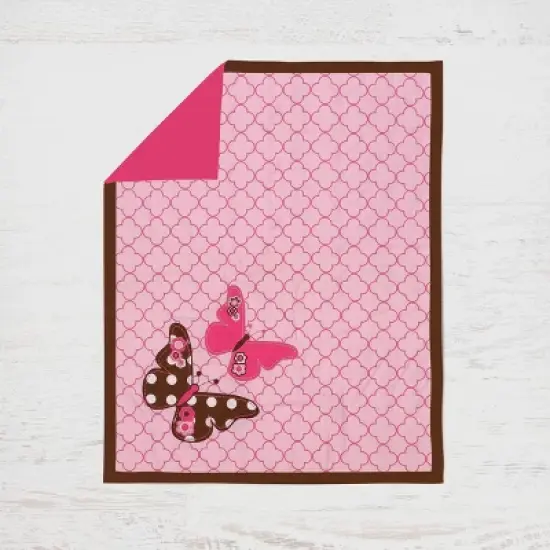 Bacati - Buttefly Pink Chocolate 10 pc Crib Bedding Set with Long Rail Guard Cover image {5}