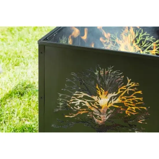 Evergreen Square Tree of Life Fire Pit- 24 x 25.75 x 24 Inches Outdoor Safe and Weather Resistant with Drainage Hole and Poker image {2}