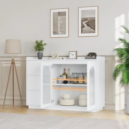 Coffee Bar Cabinet, Buffet Cabinet Storage Cabinet Sideboard, Modern Kitchen Buffet Table with Drawers, Glass Doors, for Kitchen Dining Room image {6}