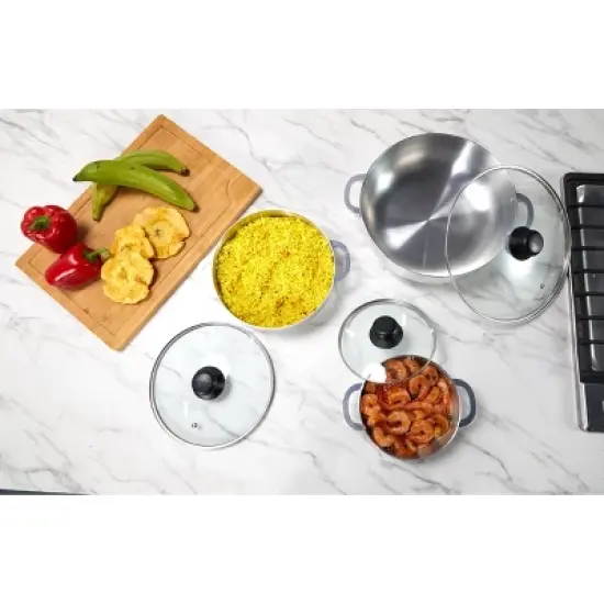 IMUSA 3pc Basic Caldero Set with Glass Lid: Aluminum Cookware, 6-Piece, Electric & Gas Compatible, Hand Wash image {4}