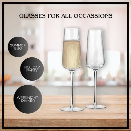 Artland Soho Optic 8.5 oz Champagne Flute, Set of 4, Modern Stemmed Glasses, Ideal for Weddings, Parties, Dishwasher Safe image {3}