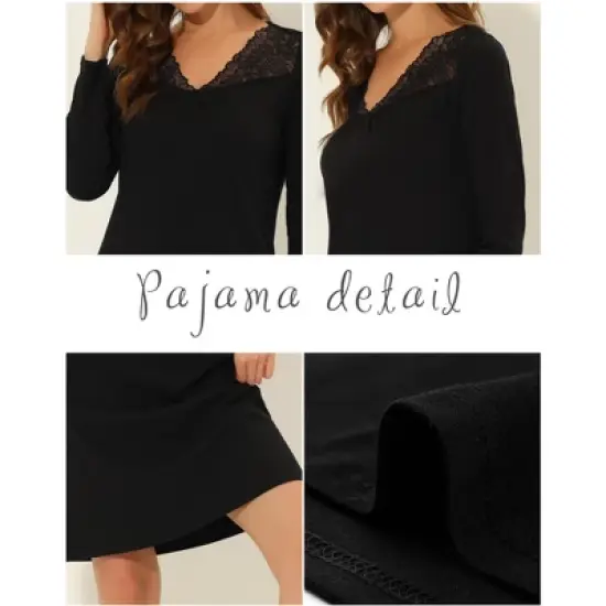 cheibear Womens Sleepwear Pajama Dress Nightshirt Lace Trim Nightwear Lounge Nightgowns image {3}