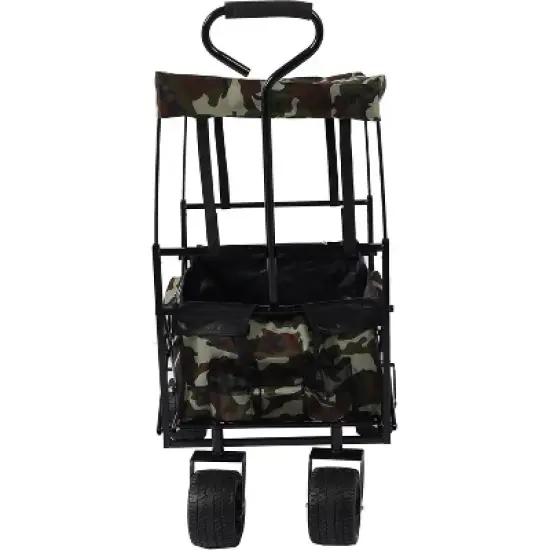 Acekool Foldable Outdoor Utility Wagon with Canopy, 262lbs Capacity, 7" All-Terrain Wheels, Pockets, Portable Cart for Beach, Camping, Garden image {3}
