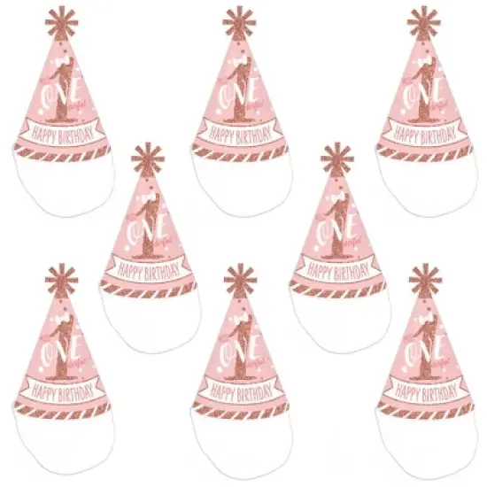 Big Dot of Happiness 1st Birthday Little Miss Onederful - Cone Happy Birthday Party Hats for Kids and Adults - Set of 8 (Standard Size) image {5}