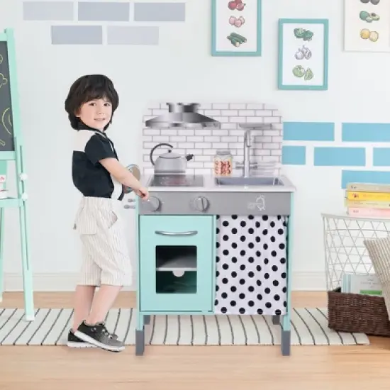 Teamson Kids Little Chef Philly Modern Wooden Kitchen Playset, Aqua/White image {1}