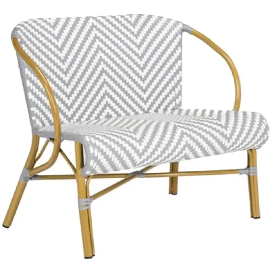 Dandra Herringbone Rattan Settee - Grey/White - Safavieh image {2}