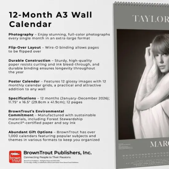 BrownTrout Taylor Swift 2026 11.7x16.5 Inch Hanging A3 Poster Wall Calendar image {5}
