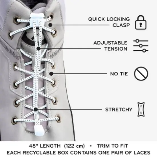 The Original Stretchlace Quick Lock No-Tie Elastic Shoelaces &ndash; White Adjustable Shoe Laces (1 Pair) image {3}