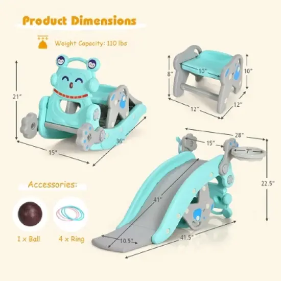 Babyjoy 4-in-1 Rocking Horse & Slide Set Toddler Slide Toy w/ Basketball Hoop image {1}