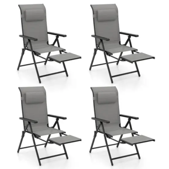 Tangkula Folding Patio Chairs Set of 4 Lounge Chairs w/ 10-Level Adjustable Backrests image {10}