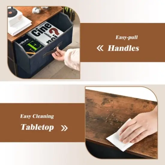 Costway Nightstand End Side Table Dresser with 2 Pull-out Fabric Drawers for Bedroom image {8}