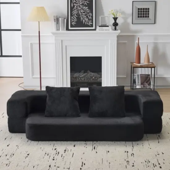 Ebern Designs Transformable Sectional Sofa with 3 Ottoman Stools - Supportive Polyester Fold-Out Bed, Compact Polyester Lounger for Small Spaces Home image {7}