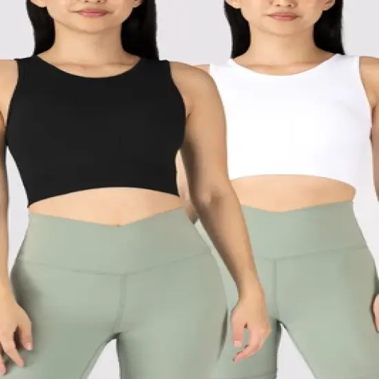 90 Degree Womens 2 Pack Seamless Fine Line Mesh Paneled Bra Tank image {2}