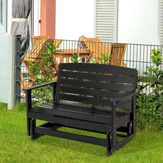Outsunny 2-Person Outdoor Glider Bench Patio Double Swing Rocking Chair Loveseat w/ Slatted HDPE Frame for Backyard Garden Porch image {1}