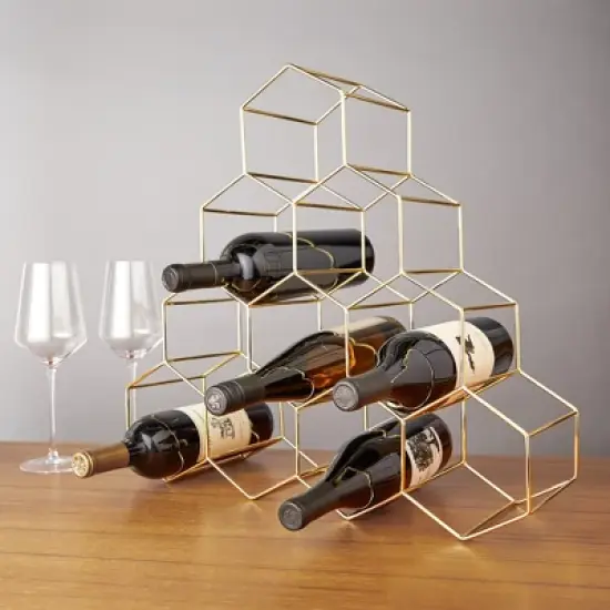 Viski Geo Gold Bottle Wine Rack, Honeycomb Design image {1}