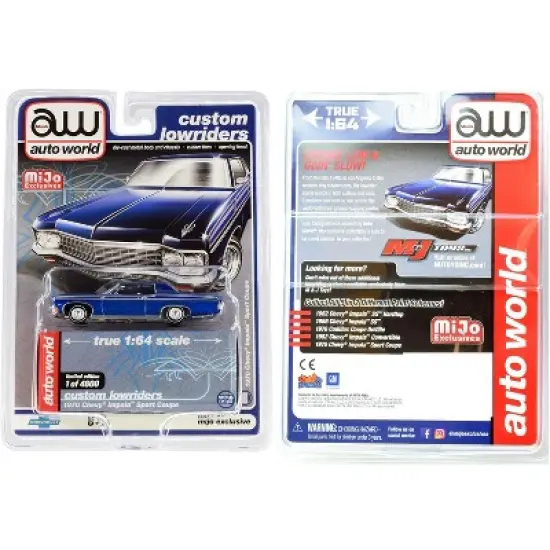 1970 Chevrolet Impala Sport Coupe Blue Metallic "Custom Lowriders" Ltd Ed to 4800 pcs 1/64 Diecast Model Car by Auto World image {2}