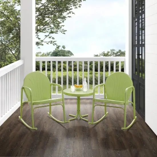 Griffith 3pc Outdoor Metal Rocking Chair Set - Lime - Crosley image {2}