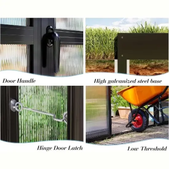 AMERLIFE 14x9.5x9 FT Polycarbonate Greenhouse, Aluminum Frame, Double Doors, 2 Vents, Rain Gutter image {4}